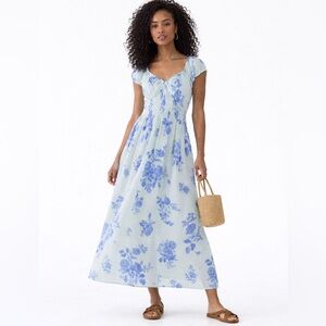 FREE PEOPLE Milkmaid Midi Dress Sundress Blue Floral Gauzy CottageCore Cotton M